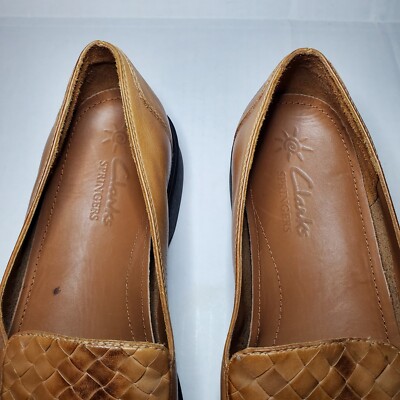 Clarks Springers Brown Tan Woven Intrecciato Leather Loafers  display picture 3