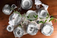 MäSer 1000-Neu Mit Etikett25Weiß / Schwarzporzellan Teller Set, Porzellan Decora