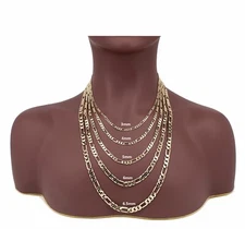 14k Italian Figaro Link Chain Necklace Bracelet 3mm 4mm 5mm 6mm Gold Plated