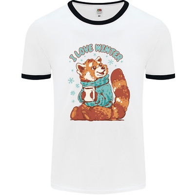 Roter Pandabär I Love Winter Herren Ringer T-Shirt