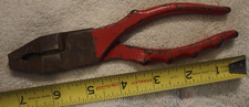 7" unmarked Oxwall Tool Company Lineman slip joint pliers VTG cutter,red handles