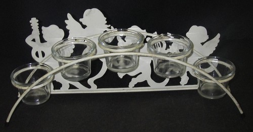 Cherub Fairy Candle Holder 5 Glass Cup Metal Votive Candelabra Fantasy Decor
