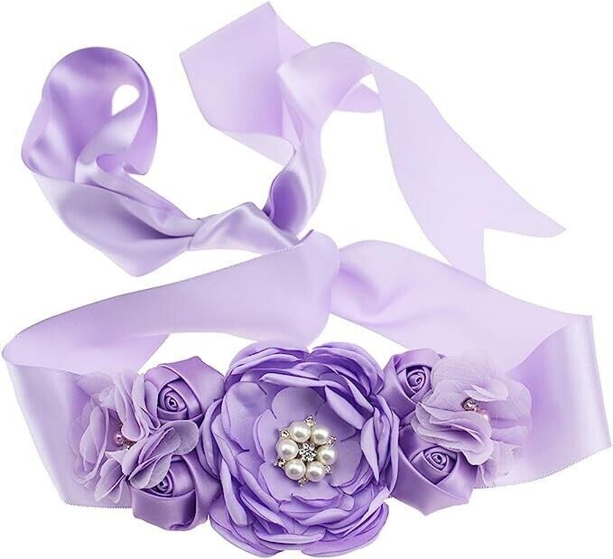 Lauthen.S Maternity Pregnancy Flower Sash Belt Floral Pearls Sash