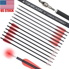 20" Crossbow Bolts Carbon Arrows Archery Broadhead LED Lighted Nocks Bow Hunting