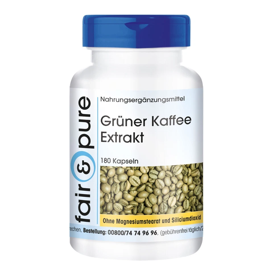 Grüner Kaffee Extrakt - 180 Kapseln - 45 % Chlorogensäure - vegan | fair & pure