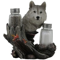 Decorative Gray Wolf Glass Salt And Pepper Shaker Set With Holder Figurine For C on sale Decorative Gray Wolf Glass Salt And Pepper Shaker Set With Holder Figurine For C on sale