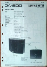 Roland DA-1500 Speaker System Original Service Manual Schematics Booklet, 1987