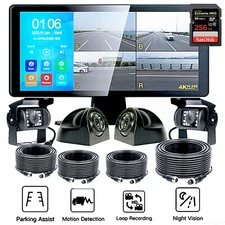 10" Quad Monitor 360° Parking System DVR IR backup HD Cameras For Truck RV