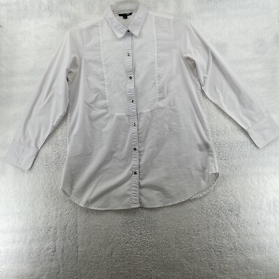 Zac & Rachel Women's L Top Bright White Button Up Long Sleeve Pique Bib