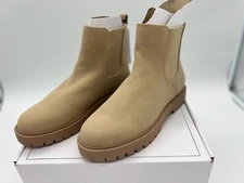 Rollda Women’s Combat Boots Mid-Calf Boots Lace Up Side Zipper Riding Boots Tan