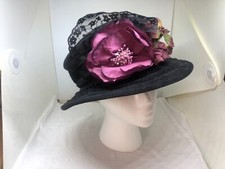 Vintage 100 Cotton Hong Kong Hat with Large Purple Flower and Lace