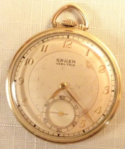 Gruen Pocket Watch 15J 12S Gold Filled Runs Antique Swiss Serviced