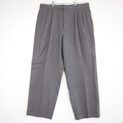 Zanella Pants Mens 36x29 Dress Slacks Business Formal Suit Cuffed Pleated Gray