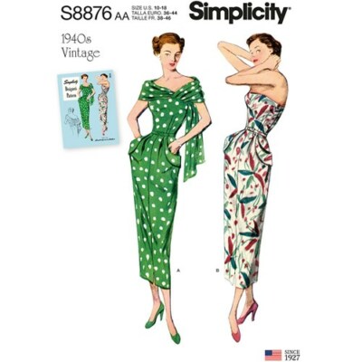 SIMPLICITY Schnittmuster 8676 Misses Damen Vintage 40er Kleid 10-18 oder 20W-28W
