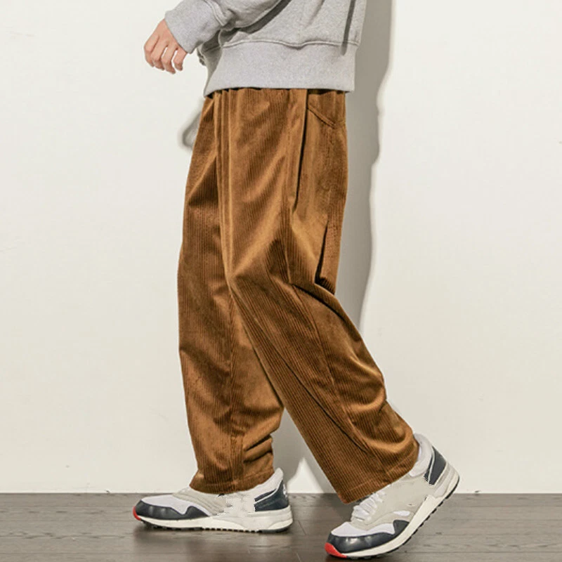 Hombres Pantalones de Pana Pantalones Informales Sueltos Pierna Recta Retro Vintage Rayas Foto 4 de 4