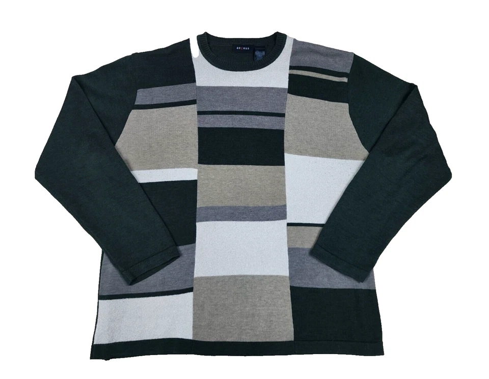 Suéter de mujer Axcess manga larga a rayas medianas verde y beige talla grande Foto 3 de 4