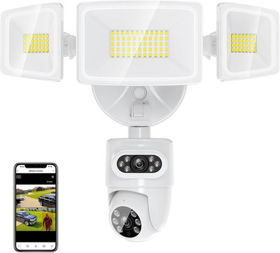 5500LM Dual Lens Floodlight Camera Outdoor, 4MP 360° View Auto Tracking Smart Wi