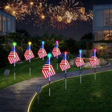 4th of July Decorations Outdoor Solar Lights, 12PCS Red White and Blue Solar ...