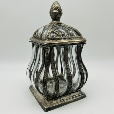 Vintage Baroque Hand-Blown Caged Bubble Glass Lidded Box, Apothecary Jar