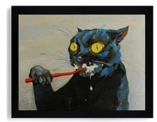 Funny Black Cat Bathroom Wall Art Decor, Quirky Framed Canvas Print Painting ...