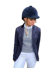 Equestrian Ladies White & Navy PINSTRIPE Show Shirt Competition - Short Sleeve