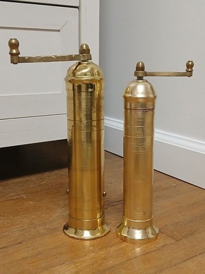 Two Atlas Pepper Mill Grinders 2 Sizes Vintage Brass Made In Greece