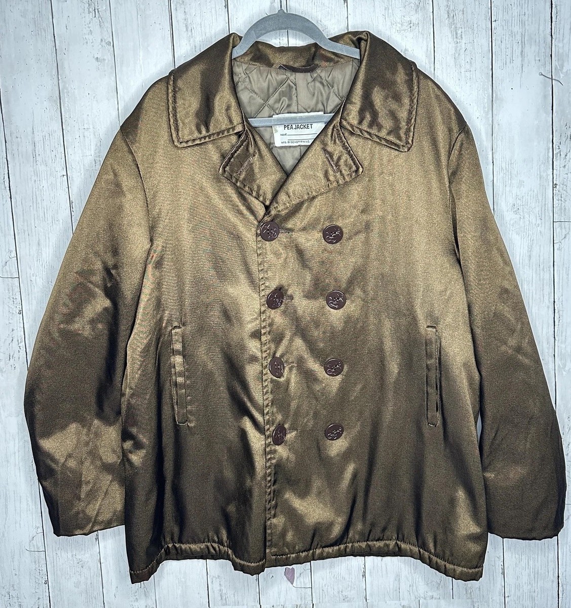 Schott Pea Coat Mens 46 Brown Bronze  U.S. 740N Double Breasted Jacket Made USA View 2