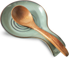 Spoon Rest for Kitchen, Ceramic Spoon Holder for Kitchen Counter, Grey Green
