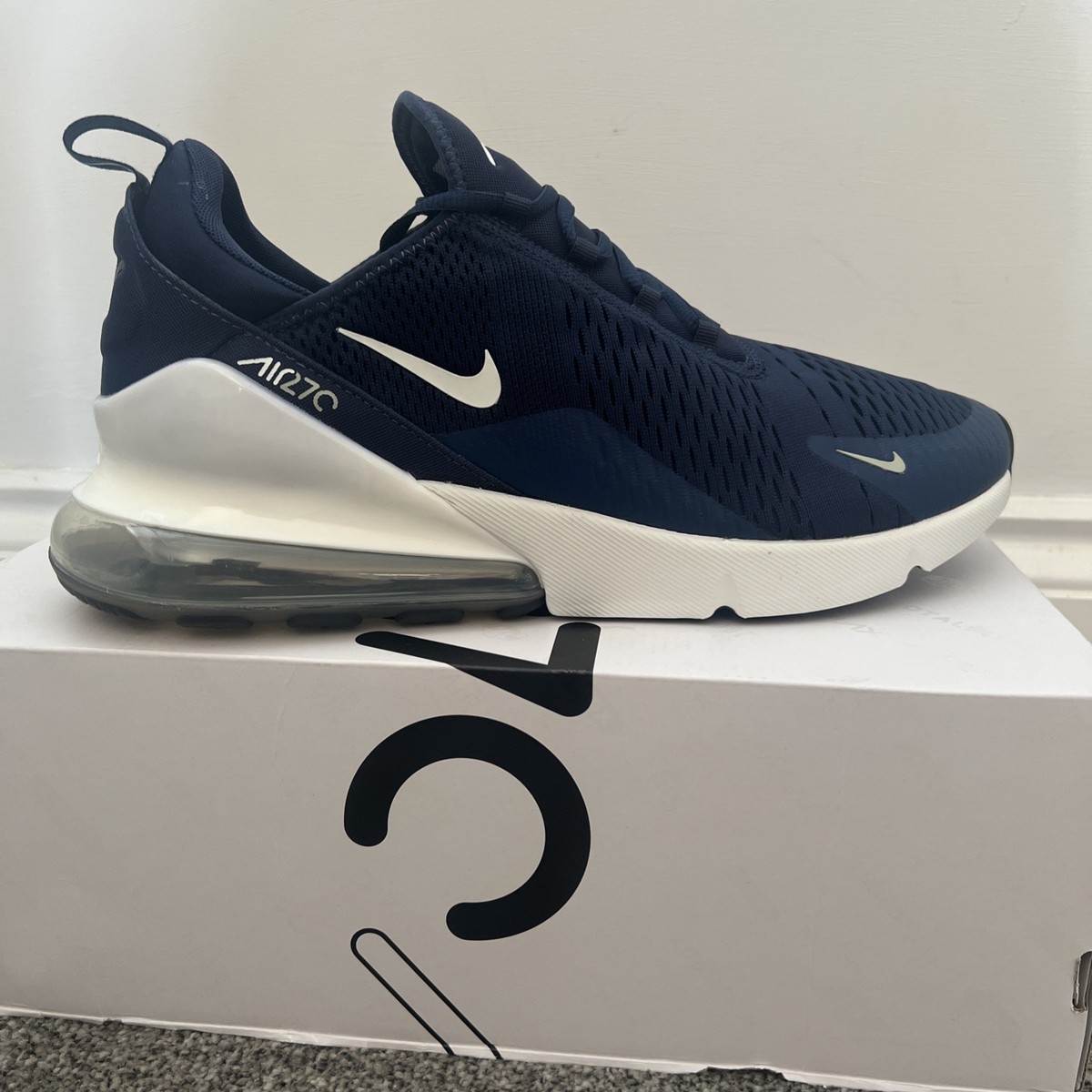 Navy Blue Air Max 270 Flyknit Mens White Sneakers Nike Air 270