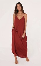 NWT Merlot Lovestitch Weekend Mila Gauzy Maxi Dress Rayon Pockets Relaxed S/M