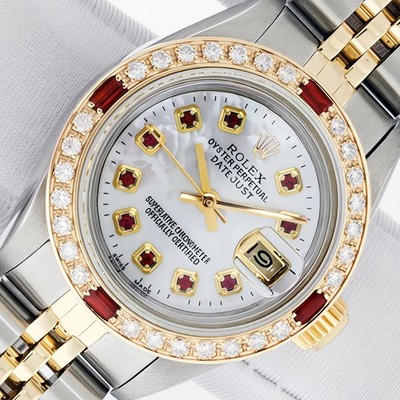 ROLEX LADY DATEJUST MOP RUBY DIAL, STEEL & 18K GOLD DIAMOND & RUBY BEZEL WATCH
