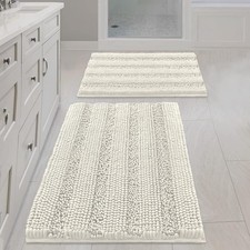 Non Slip Thick Shaggy Chenille Bathroom Rug Mat 20 x 32 Plus 17 x 24, Cream