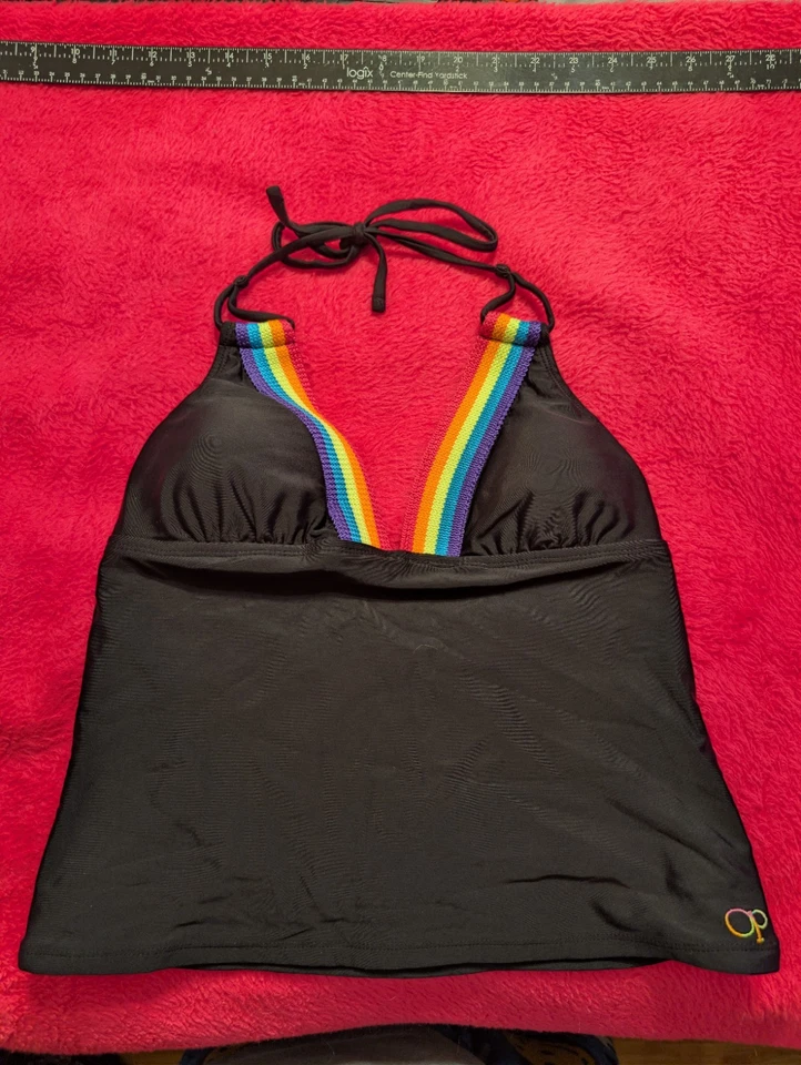 Top de natación OP Ocean Pacific Tankini negro arco iris halter talla pequeña (3-5) Foto 2 de 4