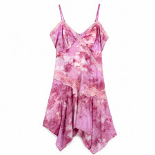 Whimsigoth Fairycore Pink Tie Dye Dress Lace Asymmetrical Hem Festival