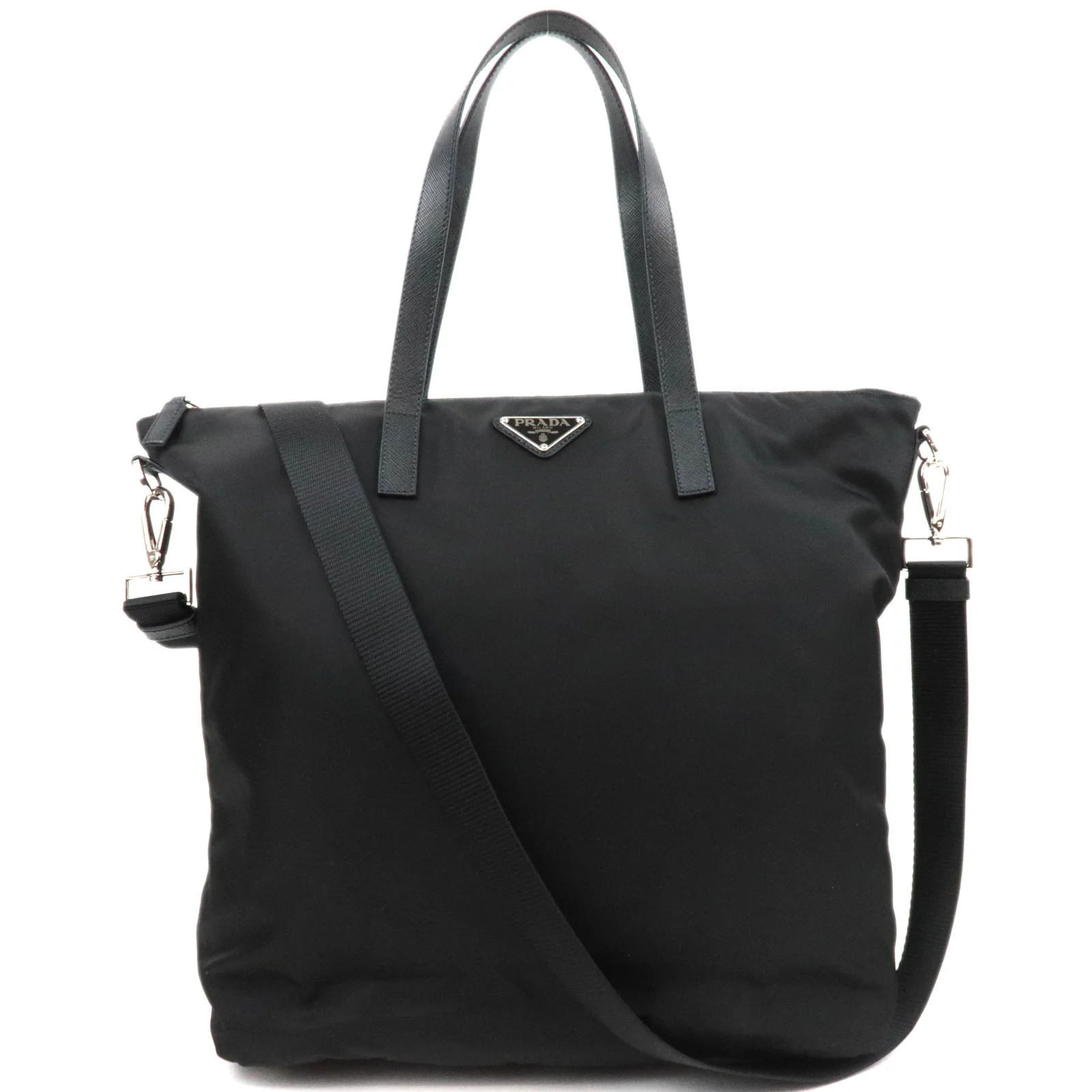 PRADA 2Way Handbag Nylon Leather Black 1BG696 Authentic