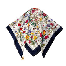 Sciarpa Gucci Flora nuova con etichette seta chiffon 130 cm XL scialle fiore insetto blu navy vintage