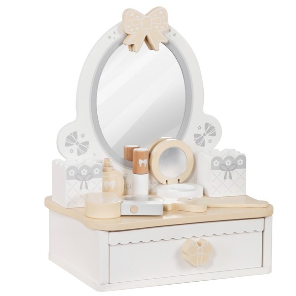 Kinder Schminktisch Aus Holz Mit Spiegel, Schublade & ZubehöR – Weiß/Beige-image