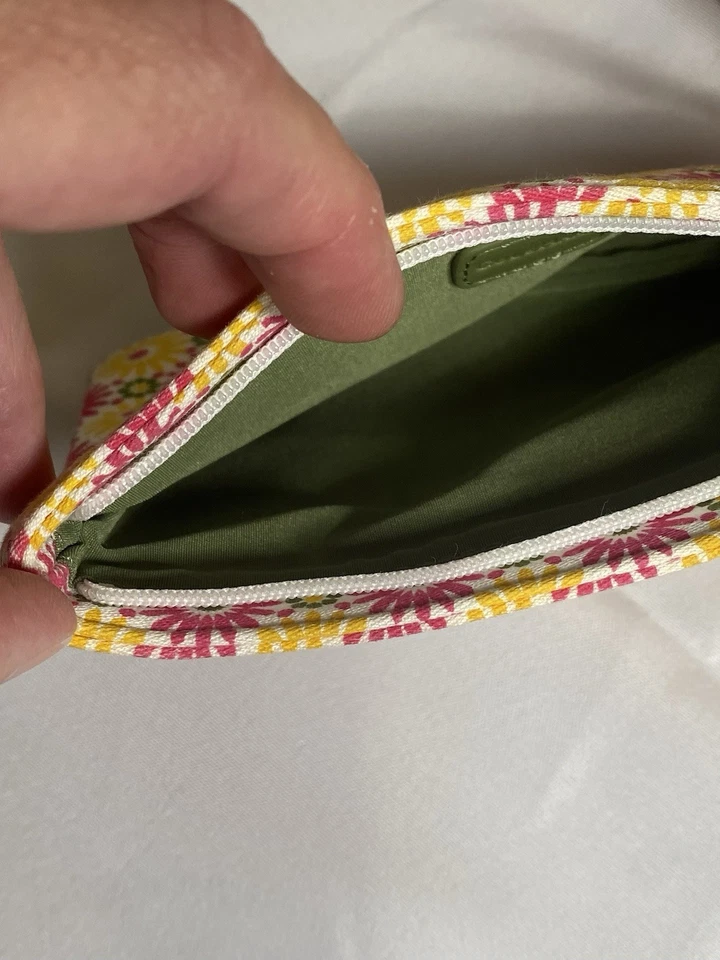 Bolso de Maquillaje Cole Hann Vintage Floral Rosa Verde Amarillo Cuero Asa Inferior Foto 4 de 4