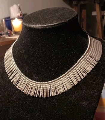 Vintage MCM Danish Jeweler Anders Andersen Fringe Necklace Pewter Choker