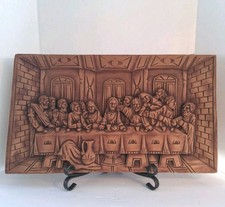 Vintage 1970's Wooden Last Supper 3D Carving; Artisan Signed; ?Cedar Wood; EUC