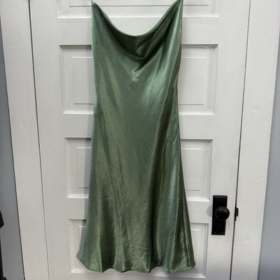Satin Slip Maxi Dress Double Zero Womens Medium Green Cowl Neck Sleeveless  | eBay