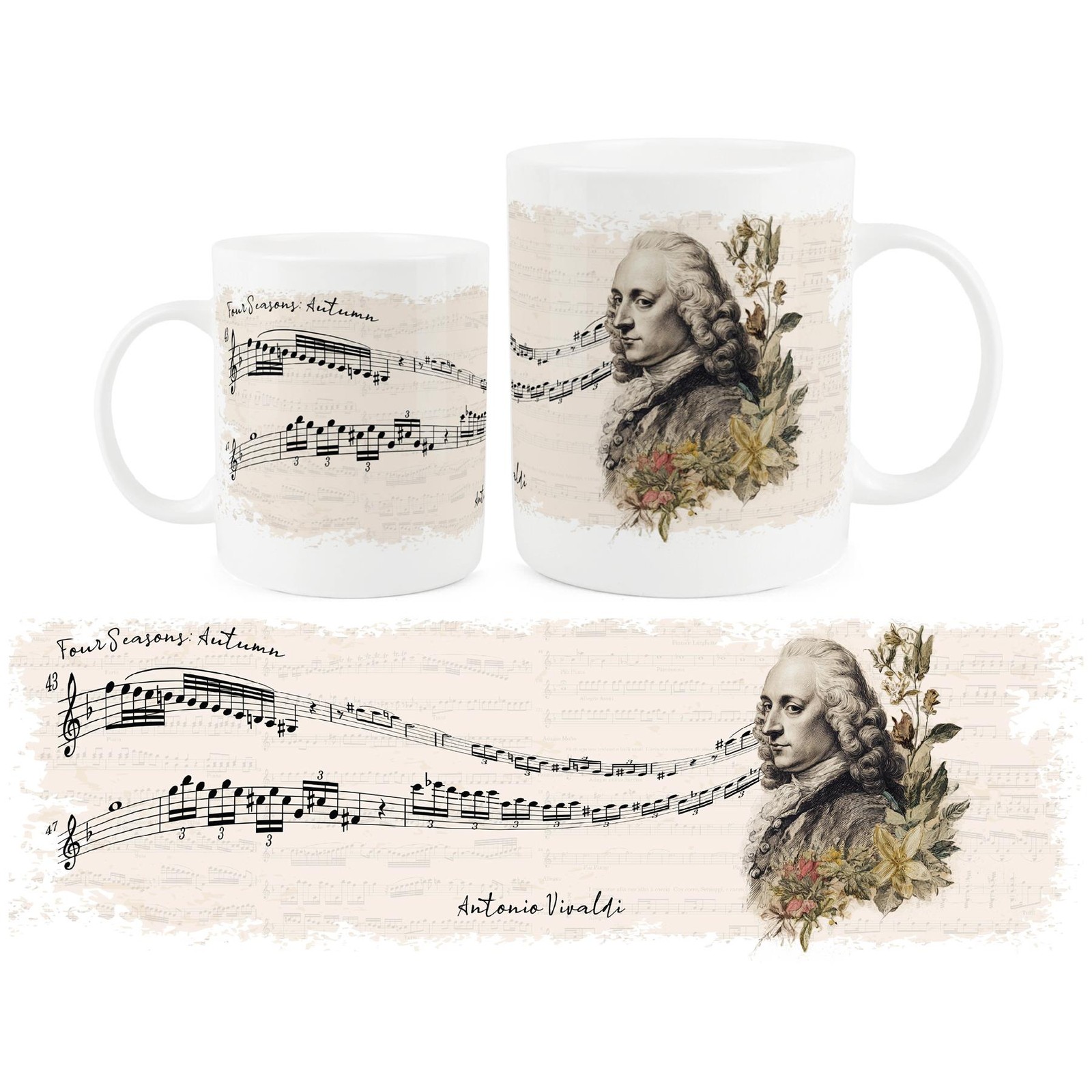 Vivaldi Coffee Mug - Classical Music Composer 400ml Bone China Cup Gift