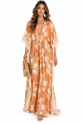 JOHANNA ORTIZ Opulent Simplicity Charmeuse Caftan Tunic + Slip Maxi Dress 4 US