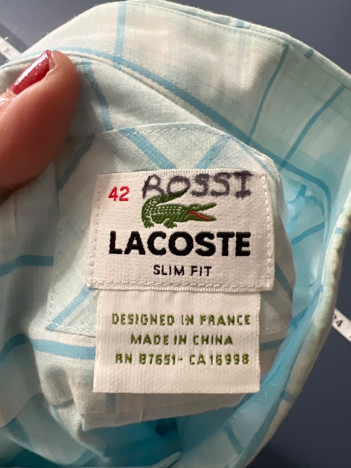 Lacoste Mens Slim Fit Short Sleeve Button-Up Shirt Size 42 Blue Plaid thumbnail 6