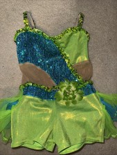 AWISH COME TRUE DANCEWEAR Tutu Girl SIZE 5-7 GREEN/BLUE Sequins Sleeveless
