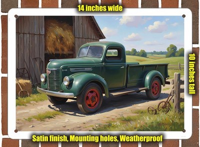 Metal Sign - 1949 REO Speed Wagon Pickup Truck Oil Painting - 14x10