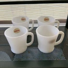 Lot of 4 Vintage Milk Glass Fire King Mugs White D Handle Original Sticker