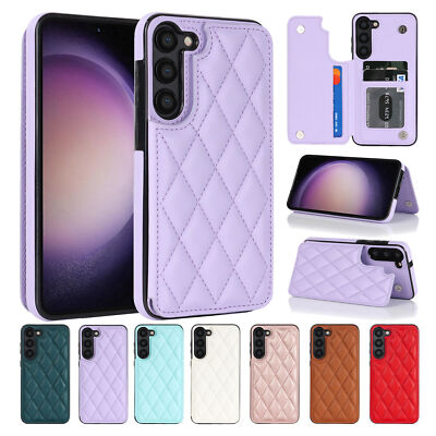Luxury Grid Leather Phone Case For Samsung S23 Ultra S22 S21 FE 5G A54 A14