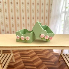 2PC 1:12 Scale Miniature Dollhouse Furniture Green Storage Box Accessories Wood