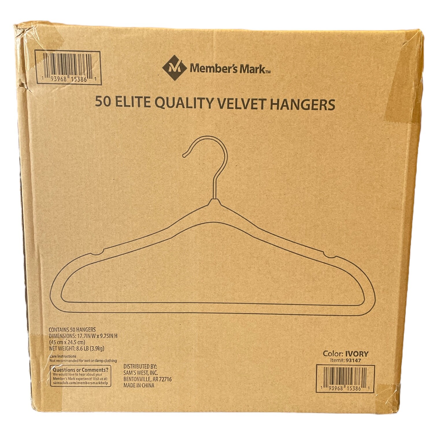 Бархатные вешалки Members Mark элитного качества 50 упаковок Слоновая кость 1771 Д х 965 В 4390₽